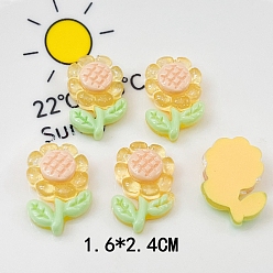 Золотистый Полупрозрачная смола декодирует кабошоны, цветок с блестками, золотые, 24x16 мм