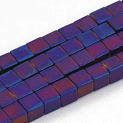 Purple Plated Non-magnetic Synthetic Hematite Beads Strands, Grade A, Cube Beads for Jewelry Making, Purple Plated, 3x3x3mm, Hole: 1mm, about 130pcs/strand