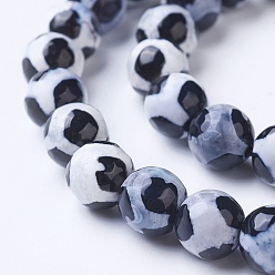 Black Natural Grade A Agate Beads Strands, Dyed & Heated, Round, Faceted, Black, 6mm, Hole: 1mm, about 62pcs/strand, 14.9 inch(38cm)