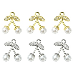 (52) Непрозрачная лаванда 6 шт. 2 цвета латунные подвески из прозрачного кубического циркония с микропаве, вишня, с пластиковой жемчужины, разноцветные, 19.5x14x6 мм, отверстие : 2 мм, 3 шт / цвет