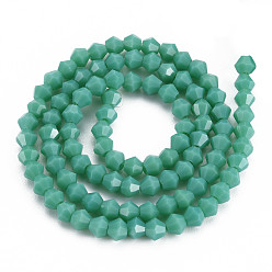 Sea Green Opaque Solid Color Glass Beads Strands, Imitation Jade, Faceted, Bicone, Sea Green, 4.5x4mm, Hole: 1mm, about 92~96pcs/strand, 13.78~14.37 inch