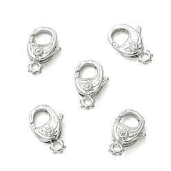 Platino Real Plateado Sujetadores Shegrace con micro circonitas cúbicas transparentes y cierre de mosquetón., sin cadmio, plomo, níquel, Platino verdadero plateado, 13x8x4.5 mm, agujero: 1.5 mm