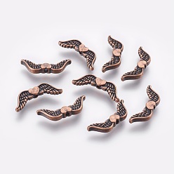 Красная Медь Сплавочные овальные бусины тибетского стиля , без кадмия, без никеля и без свинца, крыло, Красная медь, 20x7x3 мм