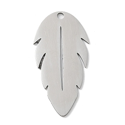 Нержавеющая Сталь Цвет 201 подвески из нержавеющей стали, лазерная резка, очарование перьев, анти-тускнение, цвет нержавеющей стали, 35x17x1 мм, отверстие : 2 мм