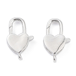 Платина Антикоррозийное покрытие родием 925 застежки-клешни из стерлингового серебра, сердце, платина, 13x8x3 мм, отверстие : 1 мм
