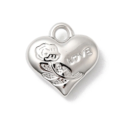 Платина Пластиковые прелести ccb, сердце с розой и словом любовь, платина, 15x14.5x5 мм, отверстие : 2.5 мм