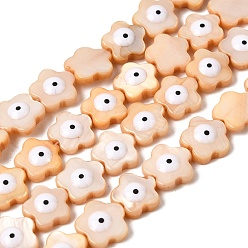 Персиковый Слойка Окрашенные естественных пресноводных стеклянные бусы нити, с эмалью, цветок с сглаза, розовые, 9.5~10.5x9.5~10.5x3.5~4 мм, отверстие : 0.5 мм, около 39~41 шт / нитка, 15.08~15.35'' (38.3~39 см)