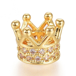 Настоящее золото 18K Латунные микро проложить кубического циркония бусы, долговечный, корона, прозрачные, реальный 18 k позолоченный, 7x5 мм, отверстие : 3 мм