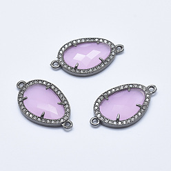 Бледно-Розовый Латунные микро проложить кубических ссылки циркония, со стеклом, граненые, слеза, металлический черный , розовый жемчуг, 28x16x4.5 мм, отверстие : 1.6 мм