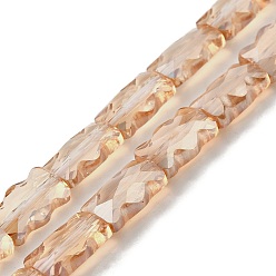 Персиковый Слойка Стеклянные бусины с гальваническим покрытием , прямоугольные, гальваническое покрытие, граненые, розовые, 12.5x8x5.5 мм, отверстие : 1.2 мм, около 32 шт / нитка, 15.98 дюйм (40.6 см)