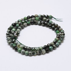 Green Faceted Natural Fire Crackle Agate Beads Strands, Round, Dyed & Heated, Green, 4mm, Hole: 0.8mm, about 90~92pcs/strand, 14 inch(35.6cm)