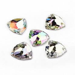 Mixed Color Rounded Triangle Shape Sew on Rhinestone, K5 Glass Rhinestone, Multi-Strand Link, Plated Flat Back, Sewing Craft Decoration, Mixed Color, 22x22x6mm, Hole: 1.2mm