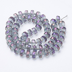Plum Electroplat Glass Beads Strands, Rainbow Plated, Faceted, Rondelle, Plum, 8x5mm, Hole: 1.2mm, about 80pcs/strand, 22.83 inch