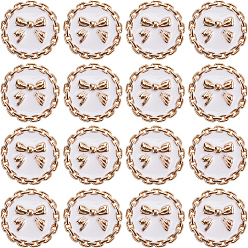 Белый 16шт. пуговицы из сплава с эмалевым стержнем, плоские круглые с бантом, белые, 25x8.5 мм, отверстие : 2 мм