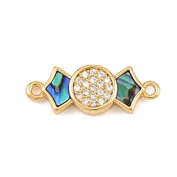 Раковина Подвески-коннекторы из натуральной ракушки пауа, с латунными микропаве прозрачных кубических цирконий, реальный 18 k позолоченный, 19x7x2.5 мм, отверстие : 1.2 мм