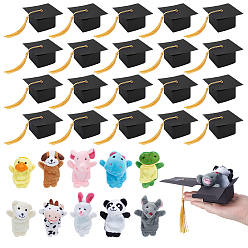 Mixed Color 20Pcs Graduation Cap Shaped Paper Gift Box, with Tassels, Folding Boxes, for Graduation Party Decoration, with 2Sets Plush Animals Cloth Finger Puppets Toys, Mixed Color, 3x3x1-3/8 inch(7.5x7.5x3.5cm)
