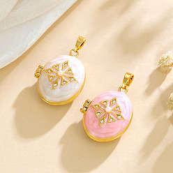 Настоящее золото 18K Подвески-медальоны из пластика с имитацией жемчуга, с латунной микропаве с прозрачным кубическим цирконием, овальные, реальный 18 k позолоченный, 22x17x8 мм, отверстие : 5x2.5 мм, внутренний диаметр: 17x12 мм