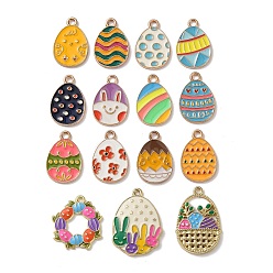 (52) Непрозрачная лаванда Подвески из сплава с эмалью в виде пасхальных яиц, золотые, разноцветные, 22~27.5x14~20x1.5~3 мм, отверстие : 1.5~2 мм