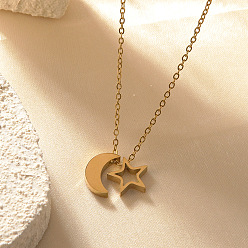 Луна 304 ожерелья с подвесками из нержавеющей стали для женщин, реальный 18 k позолоченный, Луна и звезды, 16.34 дюйм (41.5 см), кулон: 20 мм & 15 мм