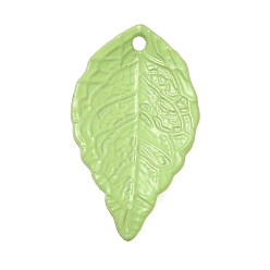 Light Green Spray Painted Alloy Pendants, Leaf Charms, Light Green, 25.5x15x1.5mm, Hole: 1.5mm