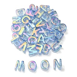 Стально-синий УФ-покрытие радужными переливающимися акриловыми бусинами, случайные смешанные буквы, стальной синий, 20~21x14~20.5x8.5~20.5 мм, отверстие : 3.5 мм, около 90~100 шт / упаковка