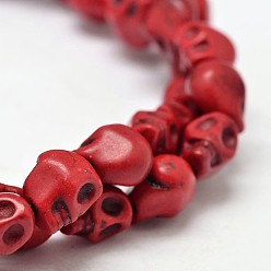 Красный Окрашенные синтетические бирюзовые бусины, череп, красные, 8x6x7 мм, отверстие : 1 мм, около 48~49 шт / нитка, 15.3~15.5 дюйм