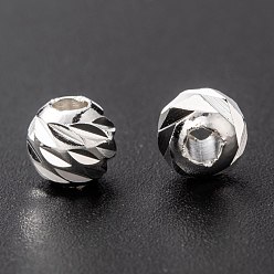 Посеребрённый Латунные бусины, долговечный, граненые, колонка, 925 серебро покрытием, 5.5x5 мм, отверстие : 2 мм