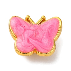Ярко-Розовый Подвески из латуни с покрытием стойки и искусственным жемчугом из АБС-пластика, без свинца и без кадмия, долговечный, бабочки прелести, ярко-розовый, 11x13.5x5 мм, отверстие : 1.8 мм