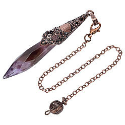 Аметист Натуральный аметистовый конус биолокационный маятник большие заостренные подвески, С латунными красными медными тонами, 255~260 мм, отверстие : 1.8 мм