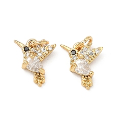 Прозрачный Латунные микро проложить кубического циркония подвески, амулеты птиц, без свинца и без кадмия, стойки покрытие, долговечный, реальный 18 k позолоченный, прозрачные, 10x9x3.5 мм, Перейти кольцо: 4x0.8 мм, 2.5 мм внутренним диаметром