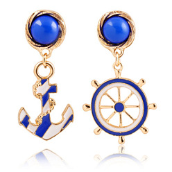 Синий Литые эмаль болтаться серьги стержня, с акриловой, пульт управления и якорь, золотые, слева и справа, синие, 50x29 мм