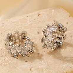 Серебро Модные латунные серьги-кольца со стразами, серебряные, 12x6 мм