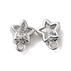 Платина Фурнитура для сережек-гвоздиков из латуни с кубическим цирконием, без кадмия, без никеля и без свинца, звезда, платина, 9x7 мм, отверстие : 1 мм, штифты : 0.5 мм