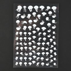 Jellyfish Водостойкие пластиковые самоклеящиеся наклейки, белые, узор медузы, 15x10.5x0.01 см, наклейки: 9~17x7~14 мм