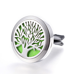 Lime Green 316 Surgical Stainless Steel Car Diffuser Locket Clips, with Perfume Pad and Magnetic Clasps, Flat Round with Tree, Lime Green, 30x7mm