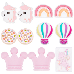 (52) Непрозрачная лаванда 10 шт. 5 стиль, экологически чистые силиконовые фокальные бусины пищевого качества, единорог, пончик, корона, радуга и воздушный шар, разноцветные, 17~30x22~35x9~10.5 мм, отверстие : 2~2.5 мм, 2 шт / стиль