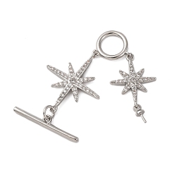 Платина Латунные застежки-молнии из прозрачного кубического циркония, без кадмия, без никеля и без свинца, звезда, платина, 63 мм, звезда: 18x14x2 мм и 24x19.5x2 мм, бар: 22x4x2 mm