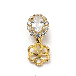 Золотой 925 подвеска-цветок из стерлингового серебра с прозрачными кубическими цирконами, за половину пробурено бисера, золотые, 13x5.5x5 мм, отверстие : 1x1.5 мм, штифты : 3.5x1 мм