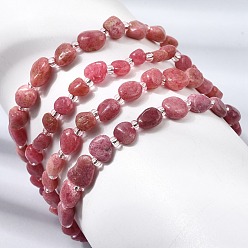 Rhodonite Bracelets en perles de rhodonite naturelle, bracelets élastiques, Grade a, diamètre intérieur: 2.17 pouce (5.5 cm), perle: 4.5~13x4~8.5x3~6 mm