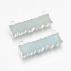 Amazonite Natural Amazonite Pendants, with Brass Findings, Rectangle, Silver Color Plated, 11~12x29~32x3~4.5mm, Hole: 1.5mm
