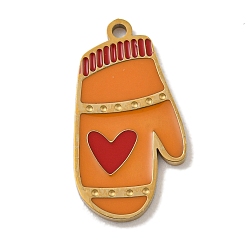 Другие Рождественская тема 304 эмалированные подвески из нержавеющей стали, реальный 14 k позолоченный, перчатка, 16.5x9x1 мм, отверстие : 1 мм