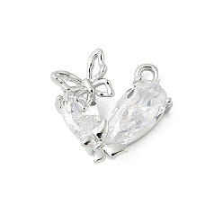Платина Латунные микро проложить кубического циркония подвески, без кадмия, без никеля и без свинца, подвески в виде бабочки с сердечками, платина, 13.5x14x5 мм, отверстие : 1.4 мм
