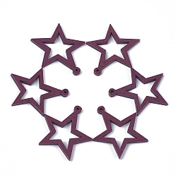 Dark Red Spray Painted Wood Pendants, Star, Dark Red, 33x31x2.5mm, Hole: 1.5mm