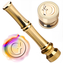 Letter G 1Золотистые латунные штампы с восковыми печатями и ручками в форме бамбуковых палочек, для изготовления поздравительных открыток, Буква G, 74.5x15 мм