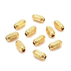 Real 18K Gold Plated Brass Beads, Long-Lasting Plated, Olive with Word, Real 18K Gold Plated, 14x7mm, Hole: 3.5mm