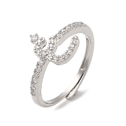 Платина Стойка с покрытием из латуни с кубическим цирконием и арабскими буквами, регулируемые кольца для женщин, без кадмия и без свинца, долговечный, платина, 11.6x8 мм, внутренний диаметр: 18.2 мм