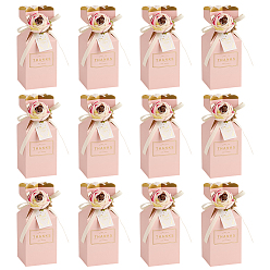 Pink Прямоугольные бумажные коробки для хранения конфет с пластиковым цветком, коробка для упаковки конфет для свадебных принадлежностей, розовые, 5.7x5.7x14 см