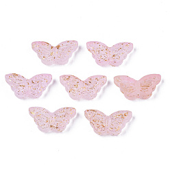 Бледно-Розовый Прозрачные брызги, окрашенные распылением, с золотой фольгой, бабочка, розовый жемчуг, 8x15x4 мм, отверстие : 1 мм