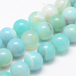Аквамарин Натуральные полосатые агатовые / полосатые агатовые нити, круглые, класс А, окрашенная и подогревом, аквамарин, 14 мм, отверстие : 1 мм, около 27~28 шт / нитка, 14.5 дюйм