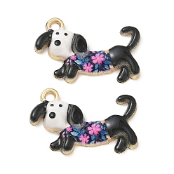 Черный Окрашенного распылением эмали сплава подвески, подвески в форме собаки, стойки покрытие, золотые, чёрные, 15x24x4 мм, отверстие : 1.8 мм